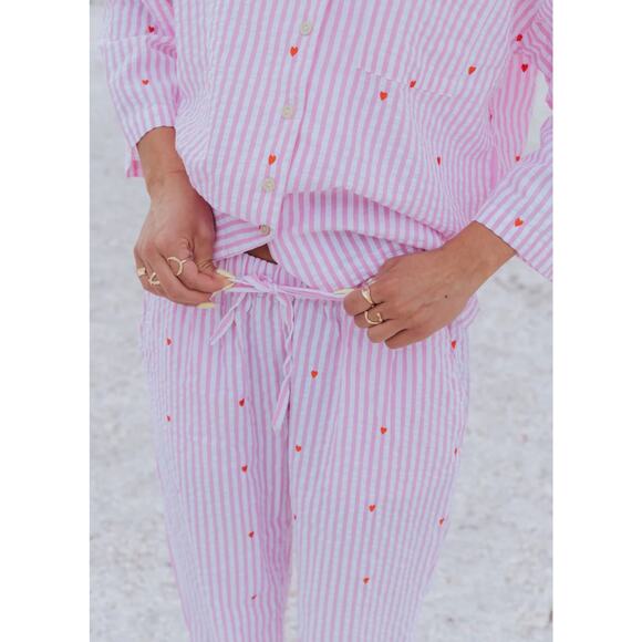 Starfit Long Pajama Set in Pink and White Pinkstripes with Hearts. Size XXL - Picture 2 of 10